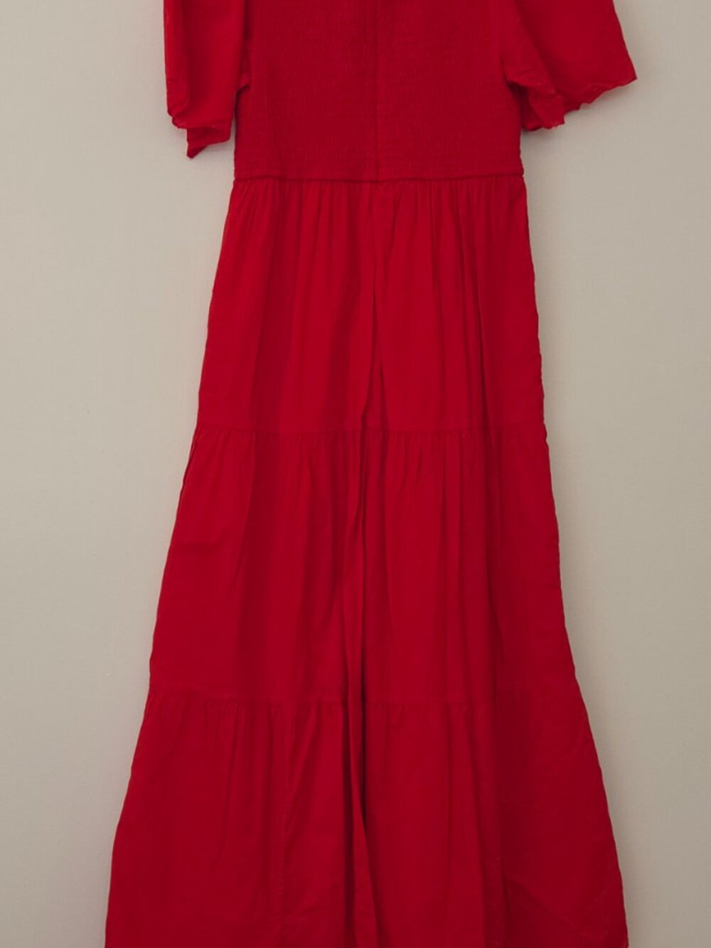 Monoprix Red Smocked Midi Dress NWOT lined - Picture 6 of 11